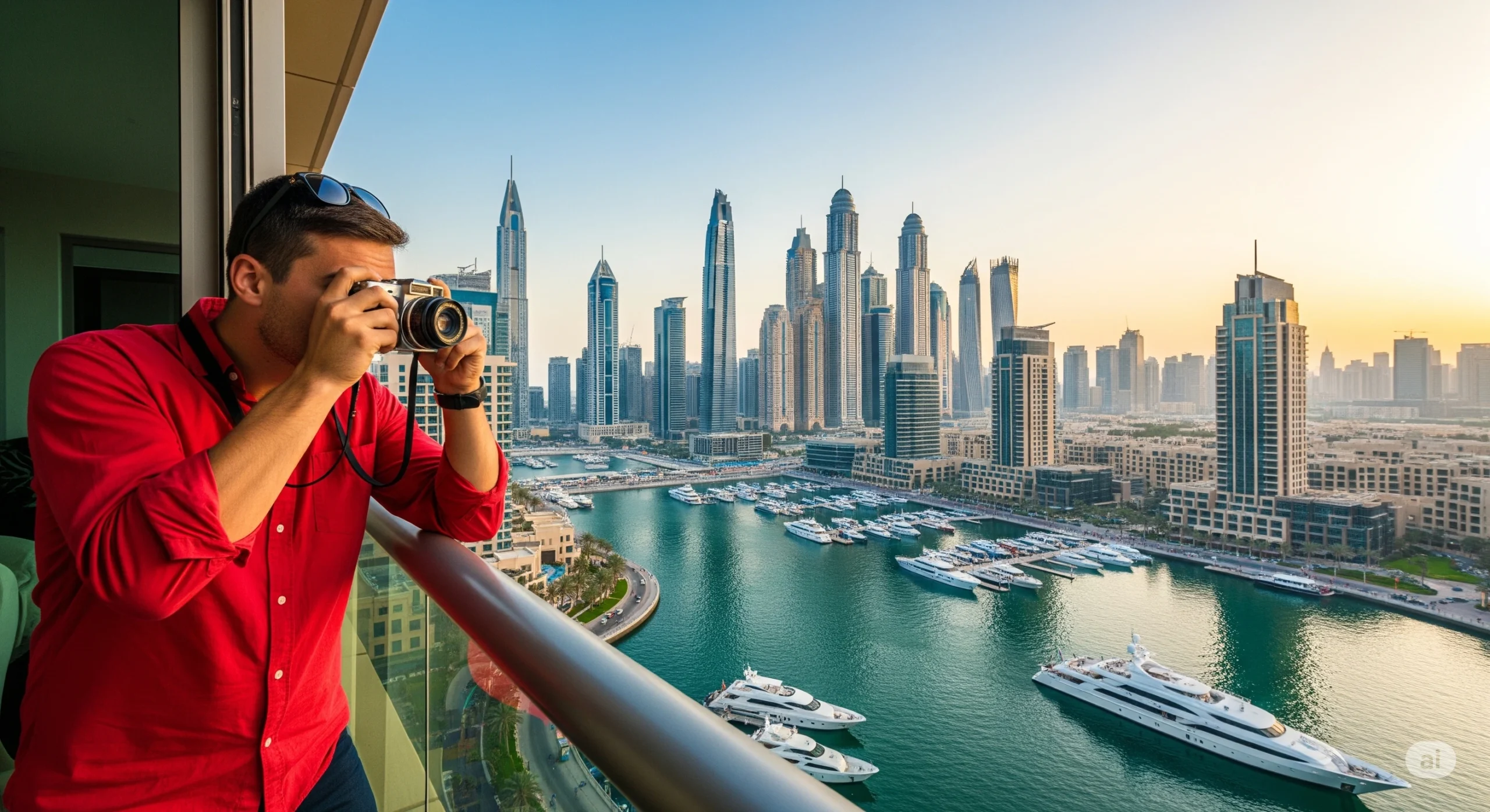 Capturing Dubai Marina panoramic view photos.