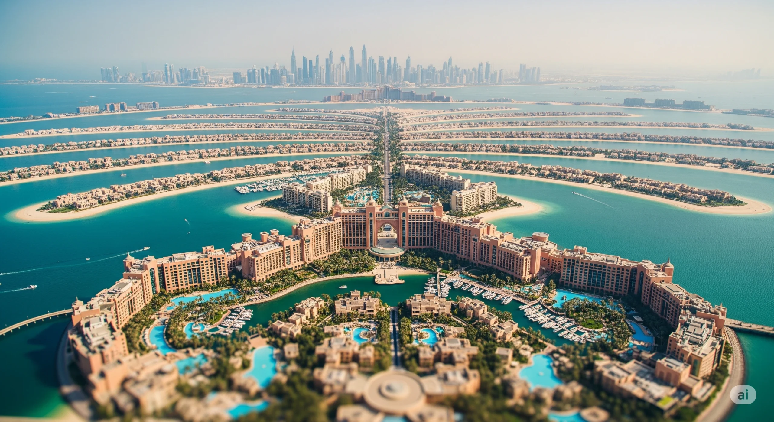 View from The View at The Palm showing the iconic Palm Jumeirah shape.